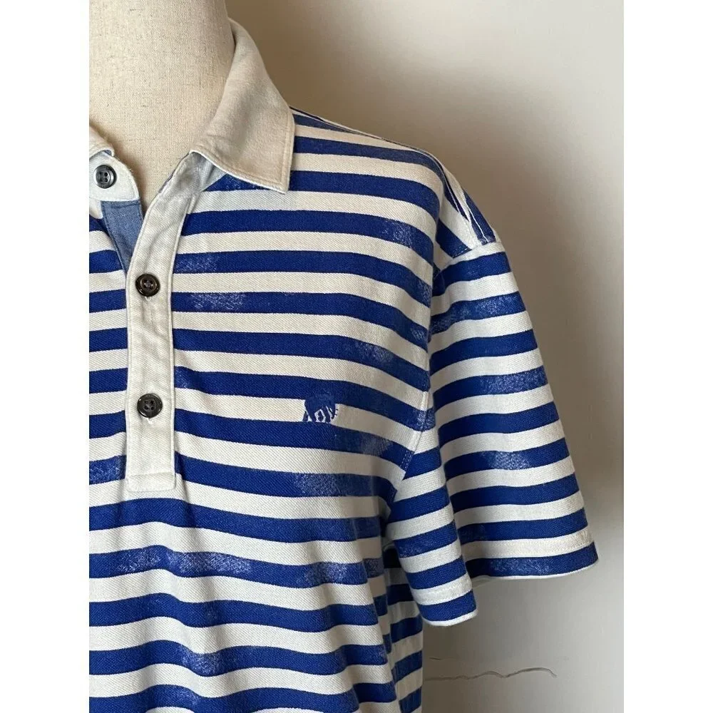 Banana Republic Blue And White‎ Striped Cotton Blend Polo Shirt Size S